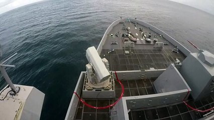 US Navy New York (LPD 21) fires Rolling Airframe Missile (RAM)