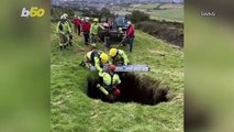 Frightening Fall! Rescue Crews Help UK Farmer That Fell 60 Feet Into a Sinkhole!