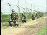 Indian Army soldiers patrolling along the India-Pakistan border