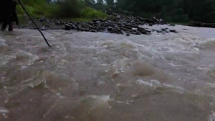 the river was overflowing. the fish we catch