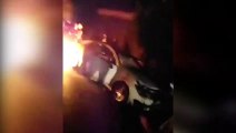 إحراق سيارة بعدما أقدم سائقها على دهس عدد من المتظاهرين في لبنان