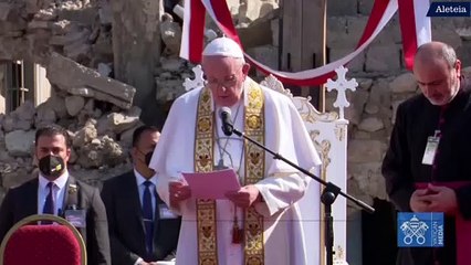 Pope Francis leads a prayer in Mosul for victims of war and violence