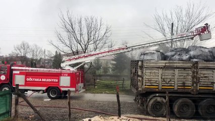 DÜZCE - Çıkan yangında kimyasal atık yüklü tırın dorsesi hasar gördü