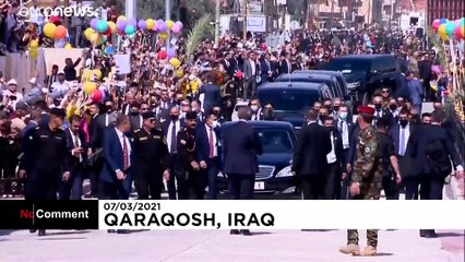 Pope Francis blesses faithful at church in Qaraqosh