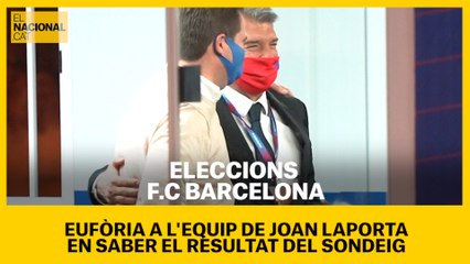 Eufòria de l'equip de Joan Laporta en saber el resultat del sondeig