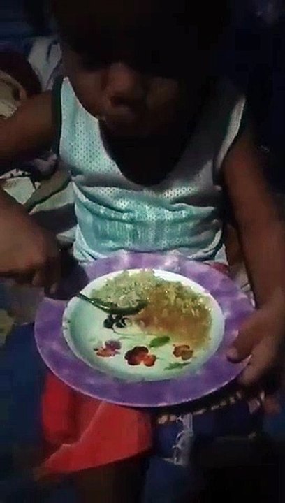 baby andy eating noodles with egg