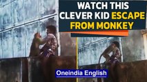 Biting Monkey tries to provoke, Kid acts like statue and escapes | Oneindia News
