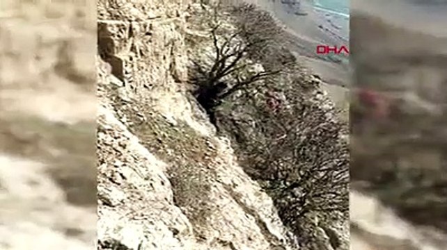 Uçurumda mahsur kalan keçiyi 2 saatte kurtardılar
