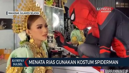 Menata Rias Gunakan  Kostum Spiderman