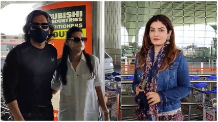 Raveena Tandon, Suniel Shetty with wife spotted at the airport leaving for Jaipur