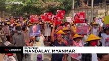 Anti-coup protesters in Myanmar bombarded with tear gas