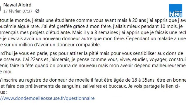 Hoenheim : atteinte d'une leucémie, Nawäl lance un appel aux dons pour une greffe de la moelle osseuse