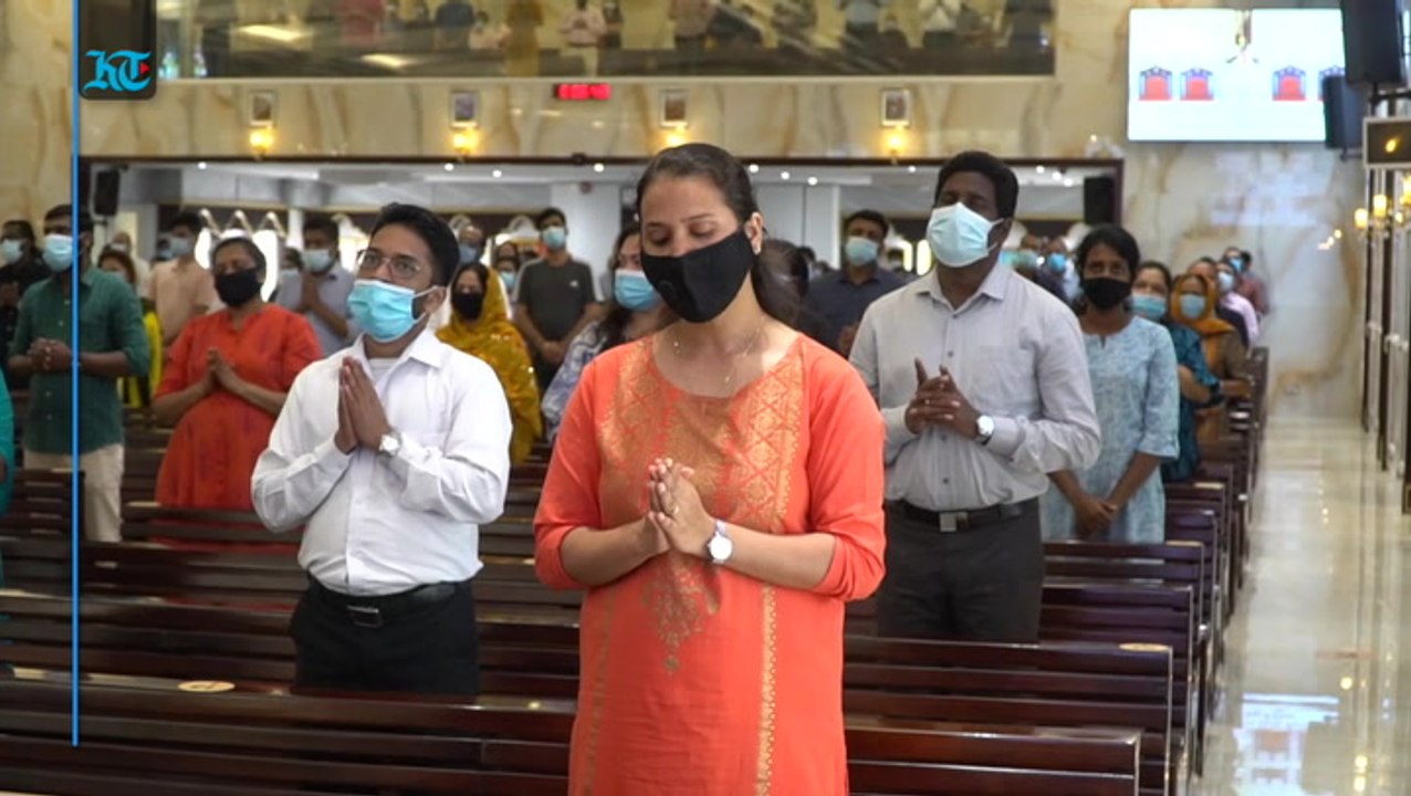 Members of Sharjah's Christian community attend their first Mass in months after places of worship for non-Muslims reopened in the emirate at a maximum capacity of 50%