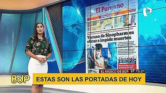 Pamela Acosta leyendo las portadas del dia en el Kiosko de Buenos días Perú - 09032021