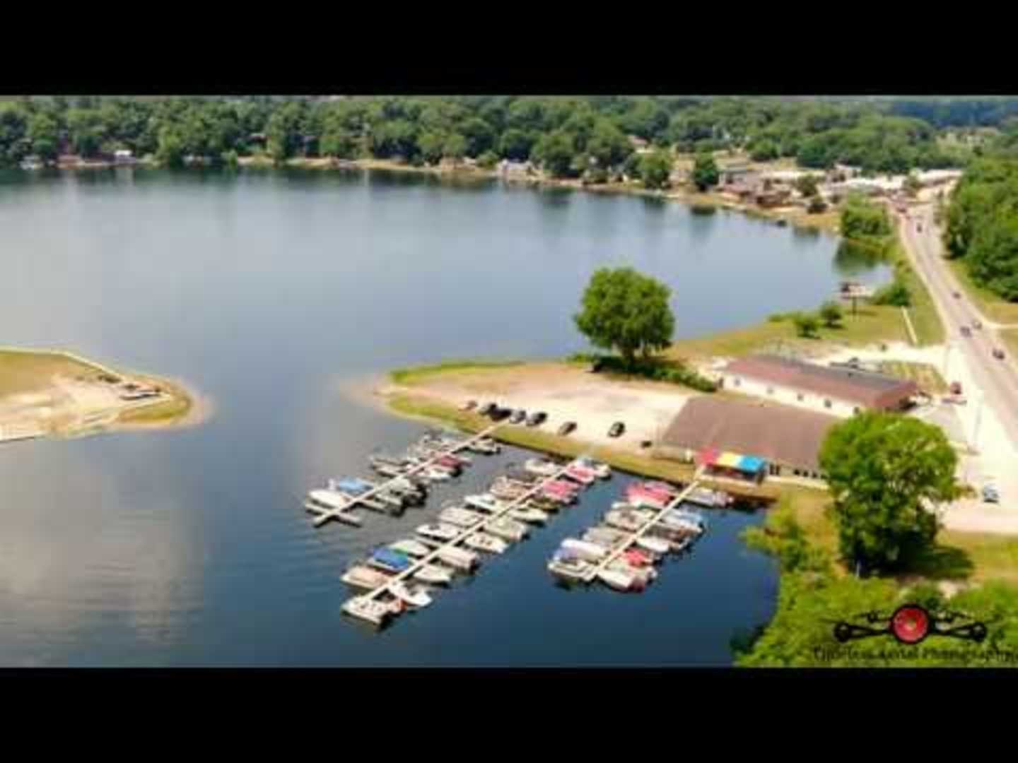 Aerial View Of Pine Lake Shoreline Filled With Boats And Houses In Indiana, USA