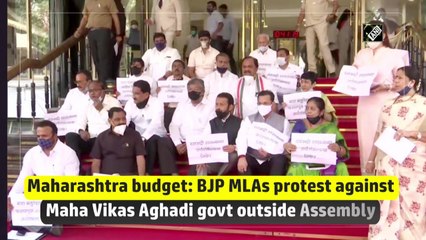 下载视频: Maharashtra budget: BJP MLAs protest against Maha Vikas Aghadi govt outside Assembly