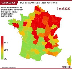 Covid 19 : de la 1ère à la 2e vague, les taux d'occupation des lits de réanimation par départements