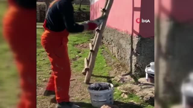 İki üniversite öğrencisi köy okulunu yeniledi