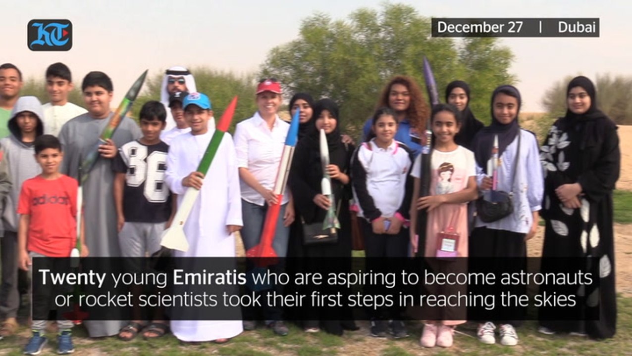 Emirati students launch model rockets at SkyDive Dubai
