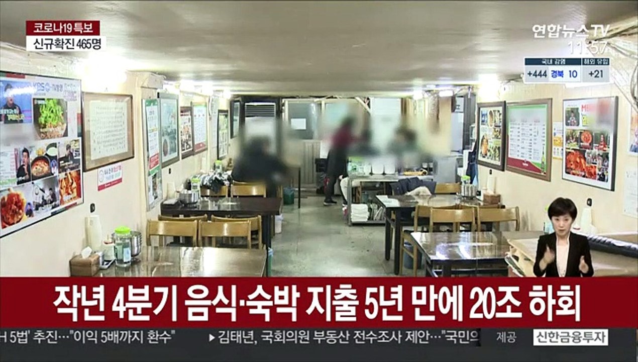 작년 4분기 음식·숙박 지출 5년 만에 20조 하회