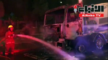 حريق شاحنة خلاطة اسمنت على طريق الملك فيصل