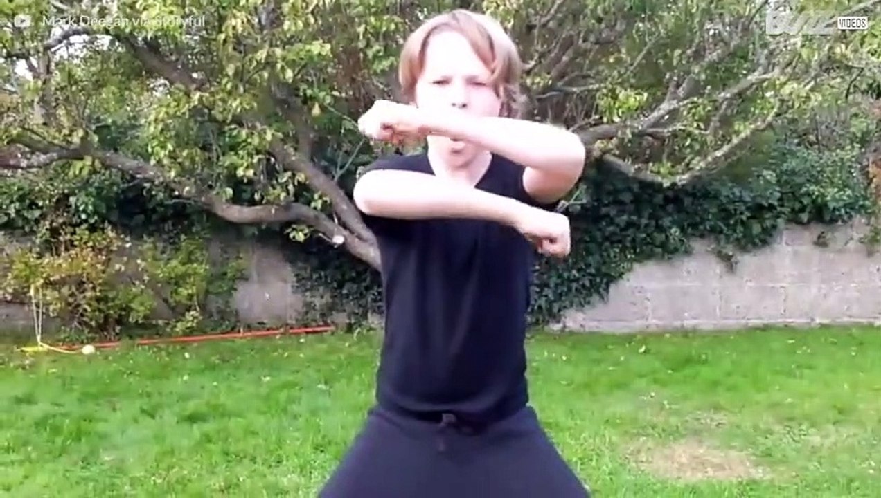 Boy does an intimidating Haka dance