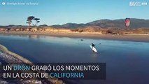 Kitesurf en las aguas de California grabado desde un dron