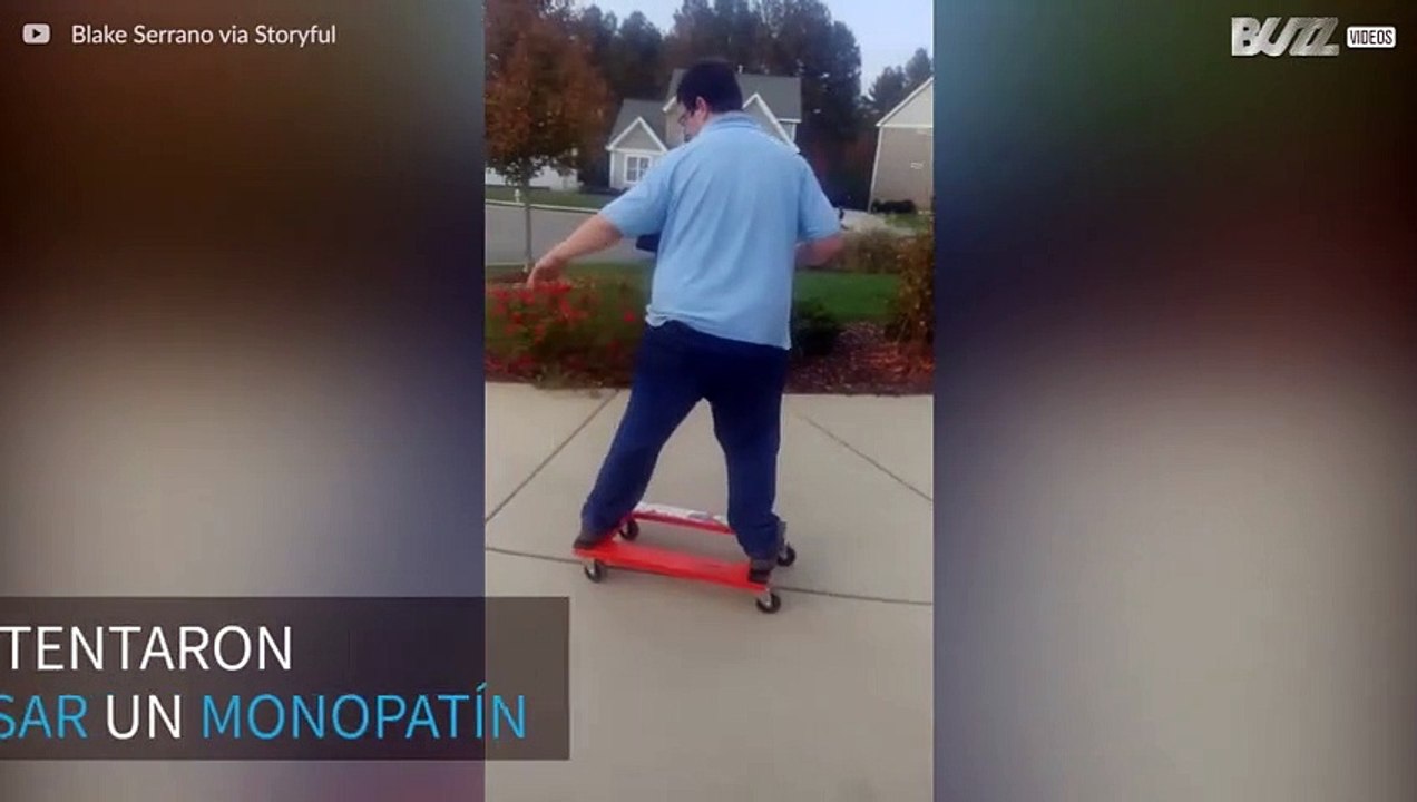 ¡Hombre se lanza con un monopatín improvisado y todo acaba en caída épica!