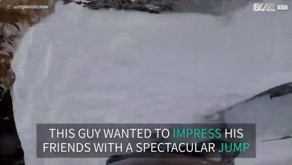 Spectacular snowboard jump ends with terrible landing!