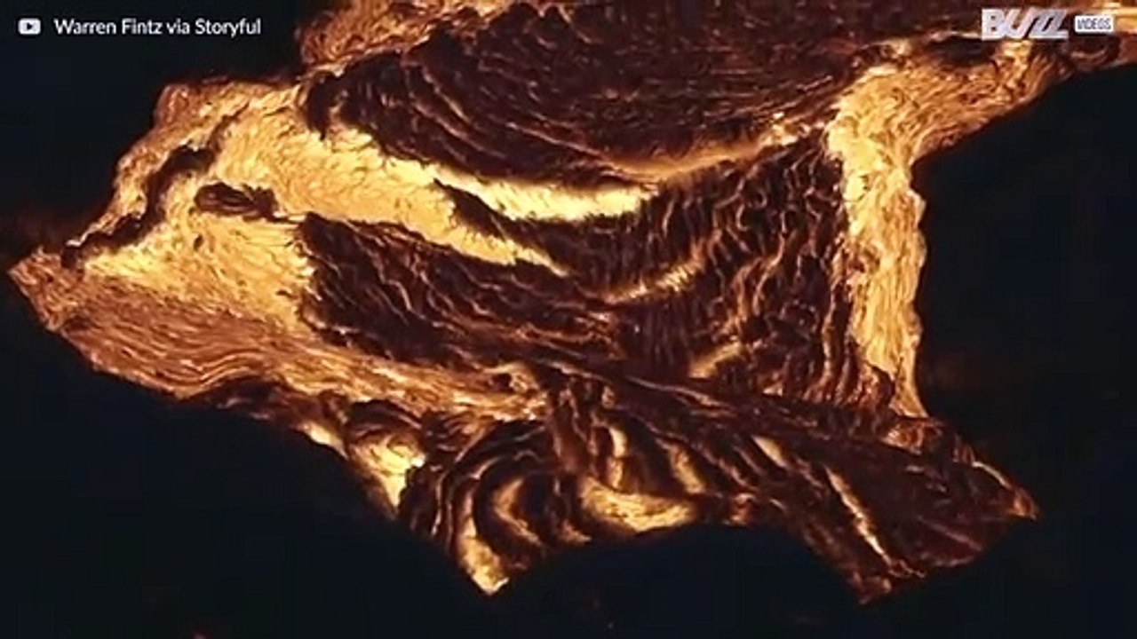 Stream of lava flows from Hawaiian volcano
