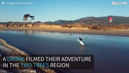 Drone films awesome kitesurfing in California