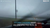 Storm chasers are surprised by a tornado in the USA