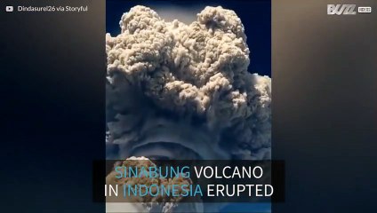 Huge cloud of ash released from Sinabung volcano, Indonesia