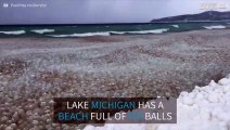 Mysterious ice balls wash ashore at Lake Michigan