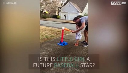 Girl swings baseball in camera's face!