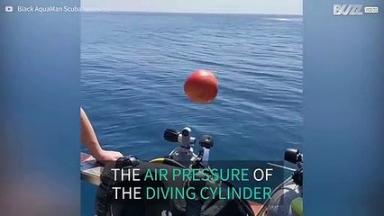 Dive instructor does "magic" trick with apple