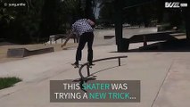 Ouch: Skater fails trick and falls with rail in between his legs!