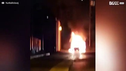 Shocking moment car goes up in flames