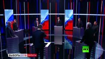 أثناء مناظرة متلفزة مرشحة للرئاسة الروسية ترشق منافسا لها بالماء