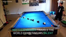 Pool player right on cue with awesome trick shots