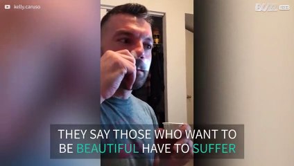 Man uses wax to remove nose hairs