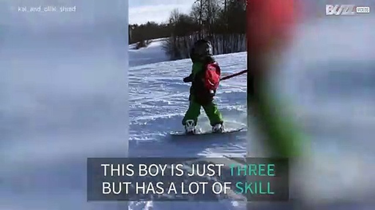 Three-year-old snowboards like a pro