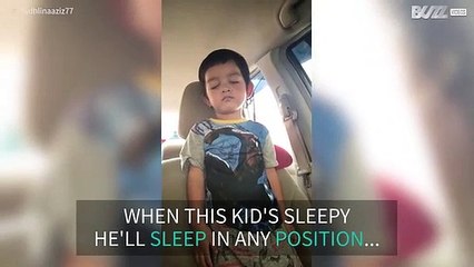 Toddler so tired he sleeps standing up