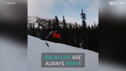 Huge skiing backflip fail!