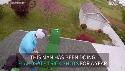Man pulls mini golf trick shot from his roof