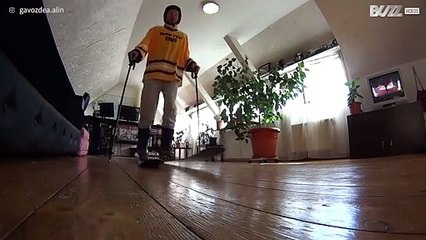 Skier has smashing time taking on toilet paper challenge