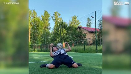 Youngster shows off skills with a soccer ball