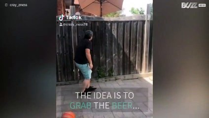Challenge ends with beer can bouncing into neighbor's yard!