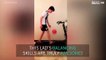 Young lad juggles soccer ball while walking treadmill