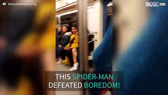 Spider-Man entertains subway passengers